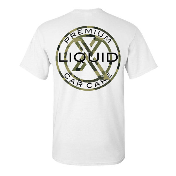 Liquid X Circle Logo Camo Print Men's T-Shirt - White Liquid X Circle Logo Camo Print Men's T-Shirt - White